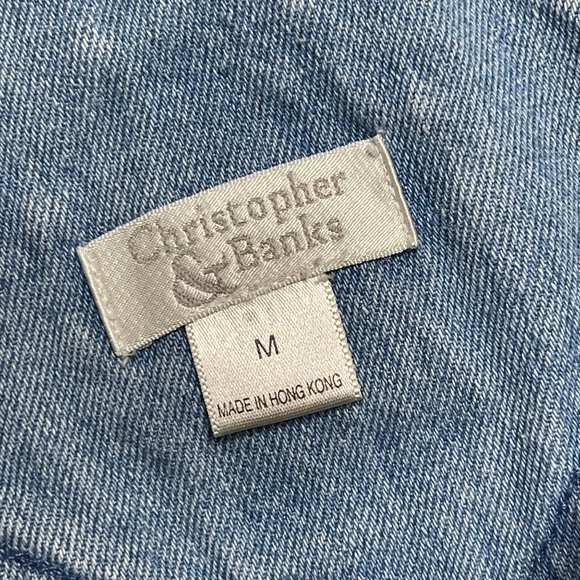 Christopher & Banks Bib Overalls Denim BLue Jean Embroidered Snowman Medium - Picture 8 of 10